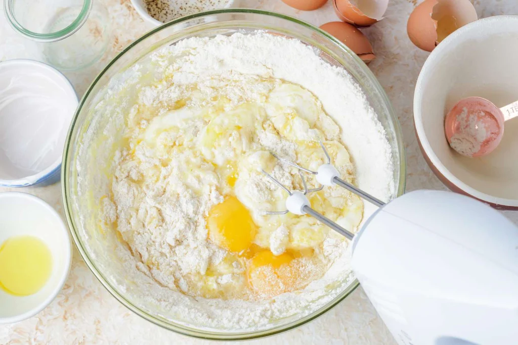 Mix Thoroughly Eggs With Flour, Cooking Oil And Vanilla Extract