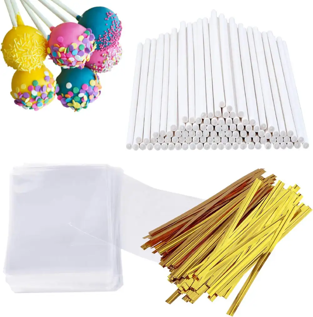 100 Paper Pop Sticks With Clear Bags &Amp; Twist Ties