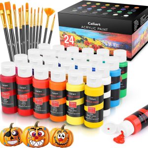 Acrylic Paint Set With 12 Brushes, 24 Colors